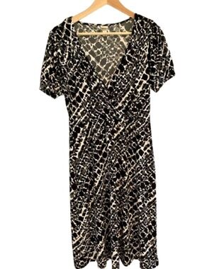 Merona Black and White Printed Wrap-Style Midi Dress